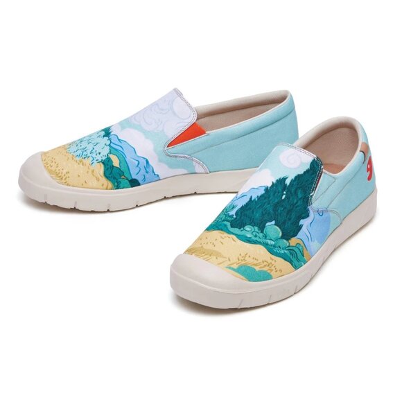 UIN Men\'s Sneakers Walking Casual Slip Ons Loafers (Van Gogh Wheatfield)